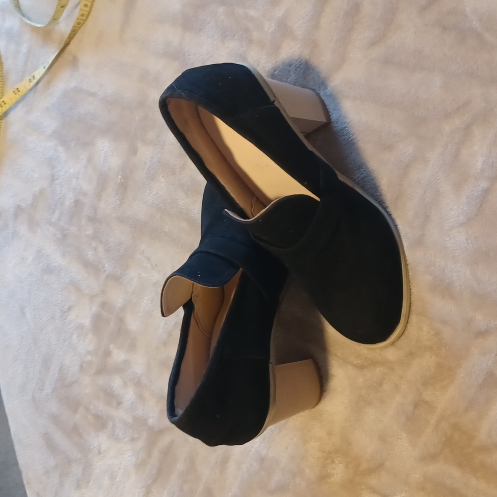 Black suede block heel mules heels size 8